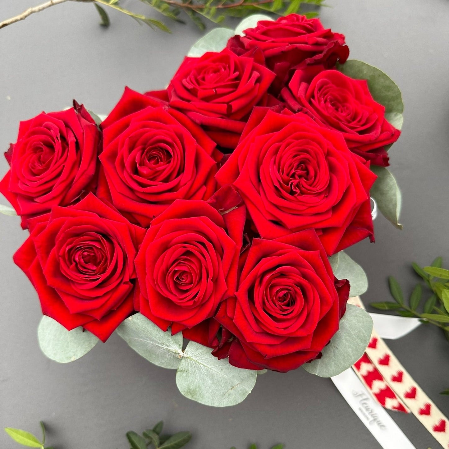 Heart box with 9 red roses