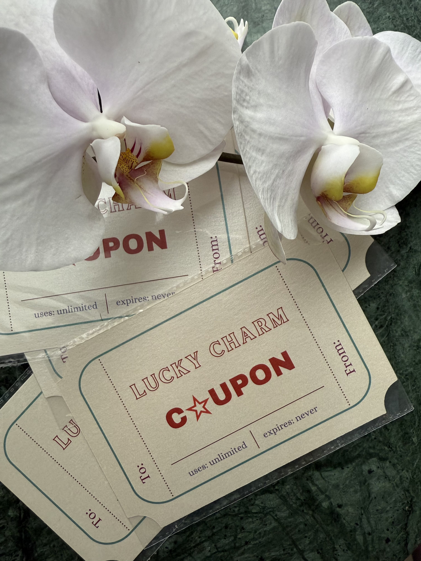 Lucky charm coupon card